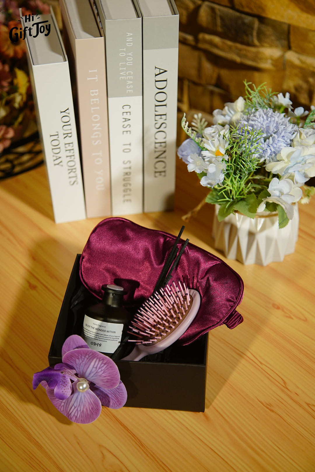 Self-Care Gift Set for Women – Luxury Aromatherapy Diffuser, Silk Eye Mask, Comb & Orchid Hair Clip