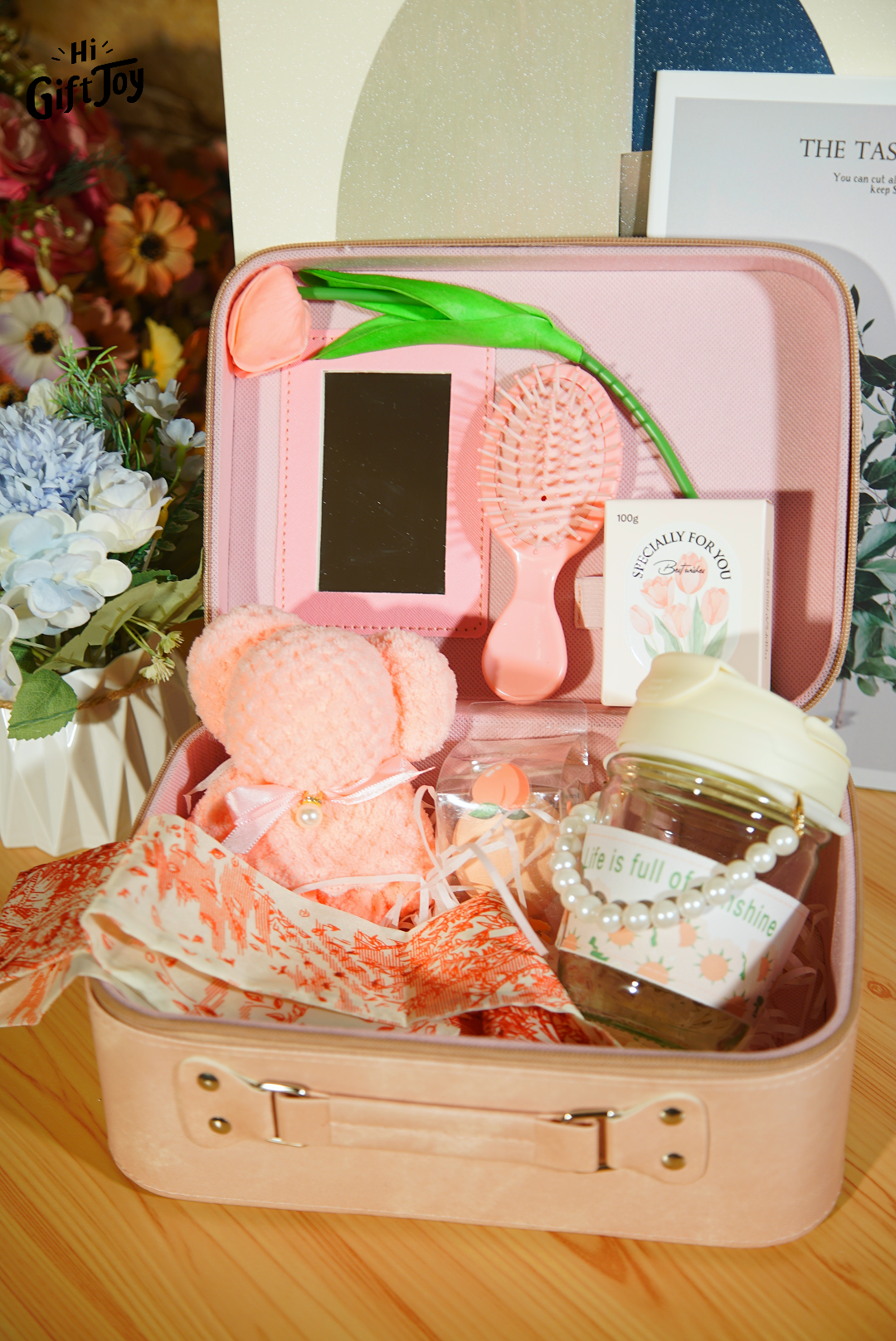 Makeup Bag Gift Set with Mirror – Travel Cosmetic Pouch with Beauty Essentials