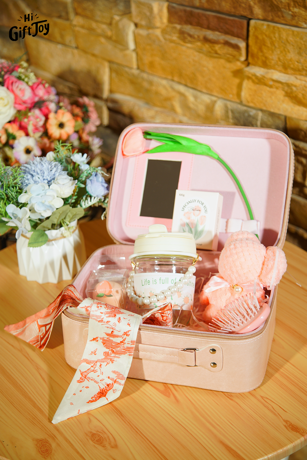 Makeup Bag Gift Set with Mirror – Travel Cosmetic Pouch with Beauty Essentials