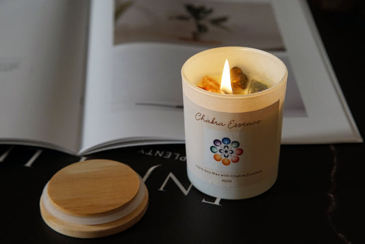 Chakra Essence Candle with 7 healing crystals for energy balance