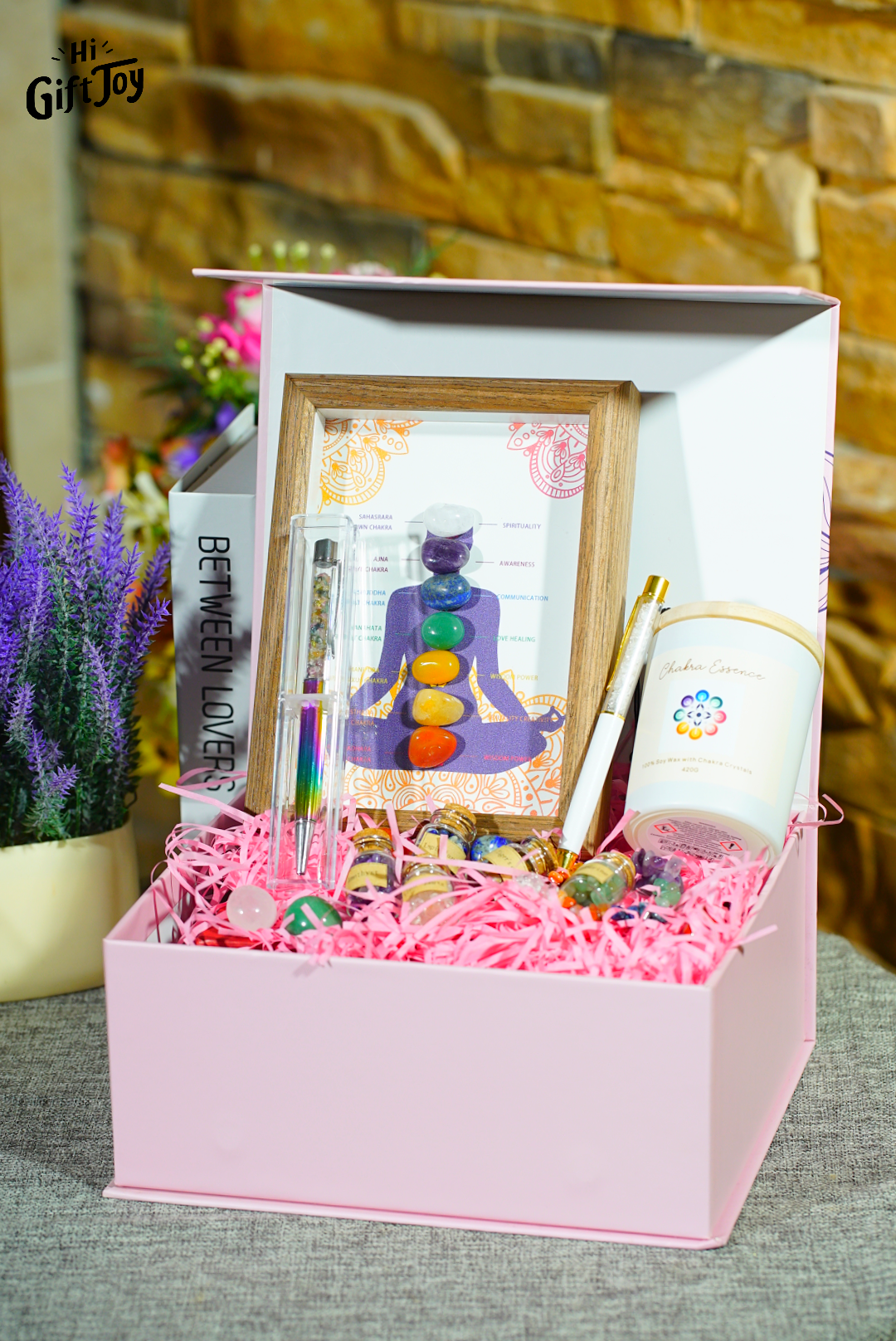 Chakra Crystal Healing Gift Box – 7 Chakra Set with Candle, Gem Bottles, Crystal Bracelets & Decor Frame. Mindfulness Spiritual Gift for Women & Men