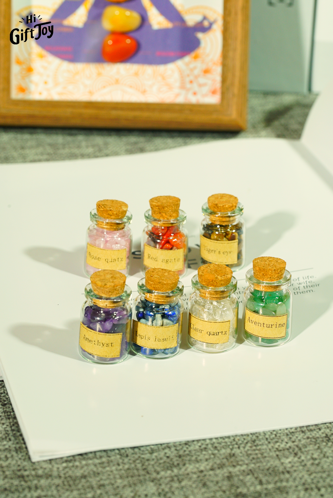Chakra Crystal Healing Gift Box – 7 Chakra Set with Candle, Gem Bottles, Crystal Bracelets & Decor Frame. Mindfulness Spiritual Gift for Women & Men