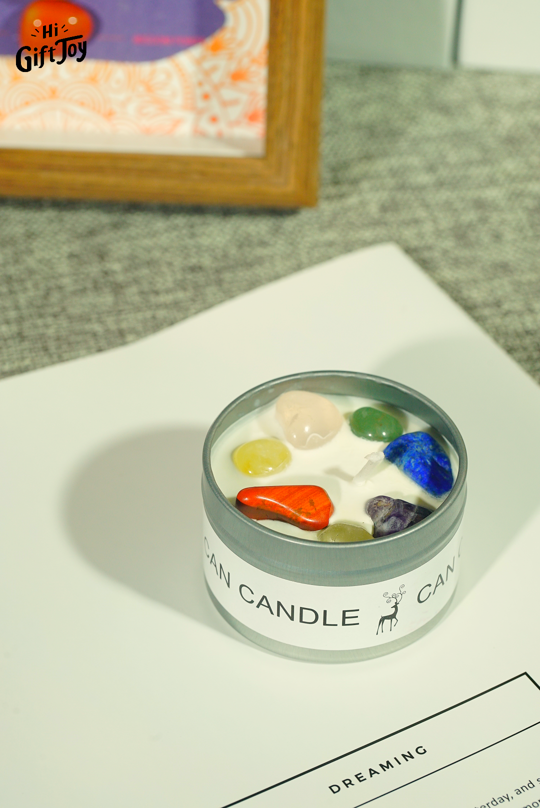 Chakra Crystal Healing Gift Box – 7 Chakra Set with Candle, Gem Bottles, Crystal Bracelets & Decor Frame. Mindfulness Spiritual Gift for Women & Men