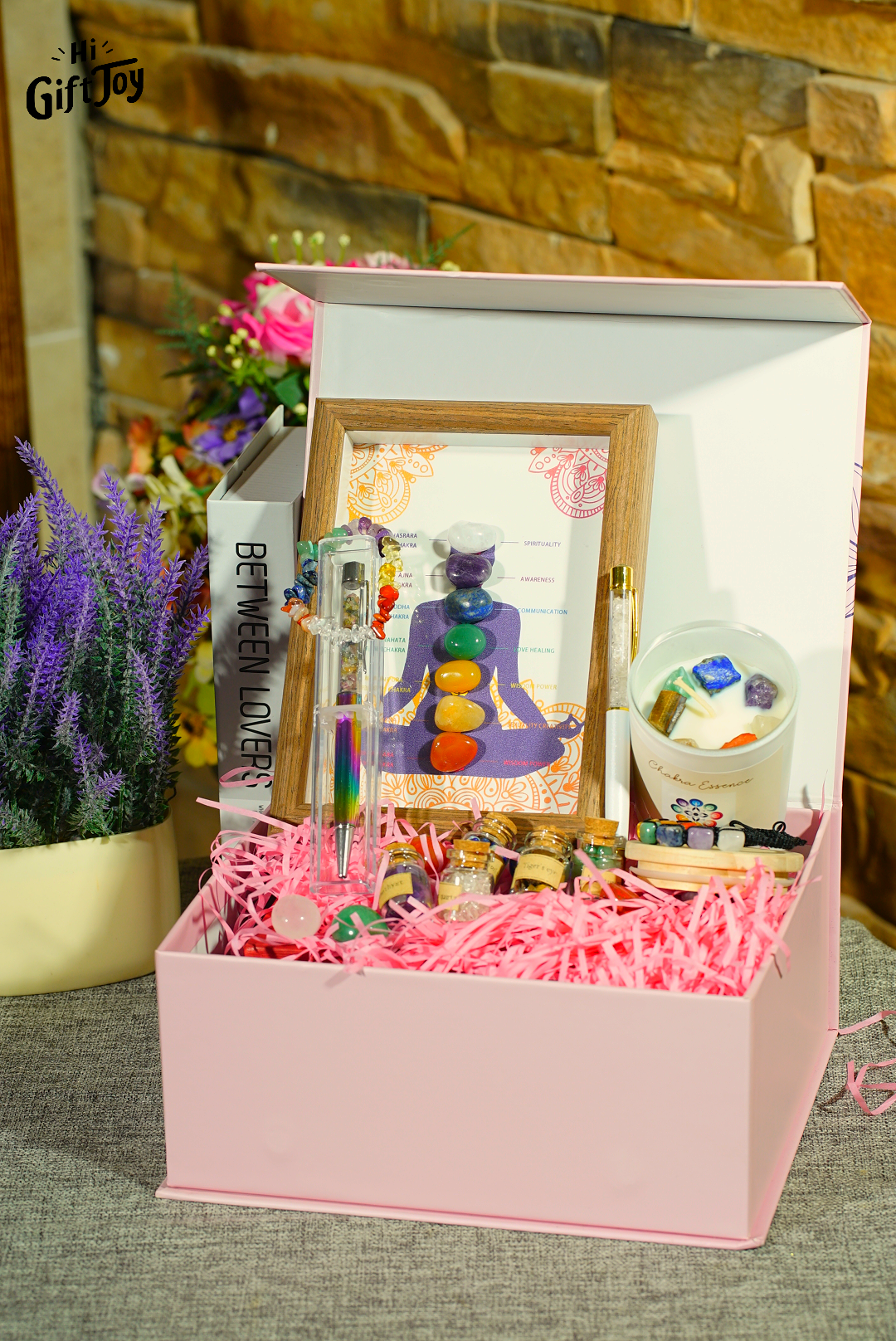 Chakra Crystal Healing Gift Box – 7 Chakra Set with Candle, Gem Bottles, Crystal Bracelets & Decor Frame. Mindfulness Spiritual Gift for Women & Men
