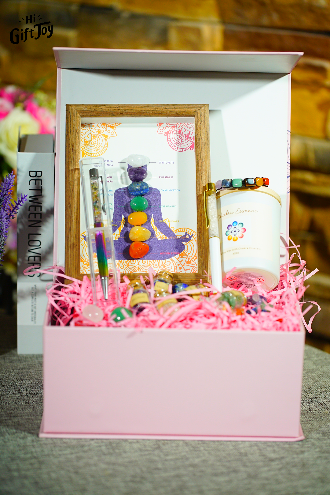 Chakra Crystal Healing Gift Box – 7 Chakra Set with Candle, Gem Bottles, Crystal Bracelets & Decor Frame. Mindfulness Spiritual Gift for Women & Men