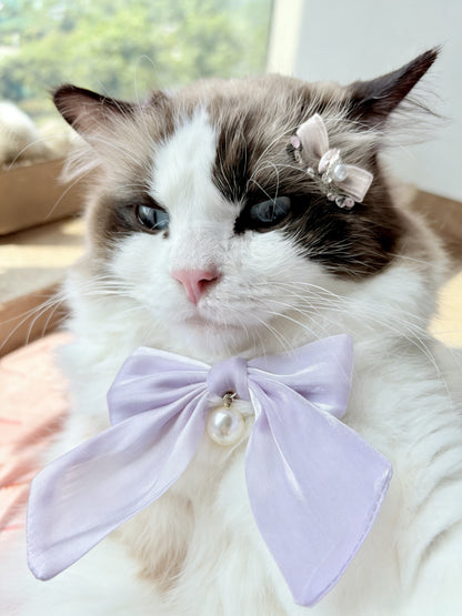 Elegant Pearl Pet Collar – Handmade Dog & Cat Necklace with Tulle Bow and Glass Pearl Beads