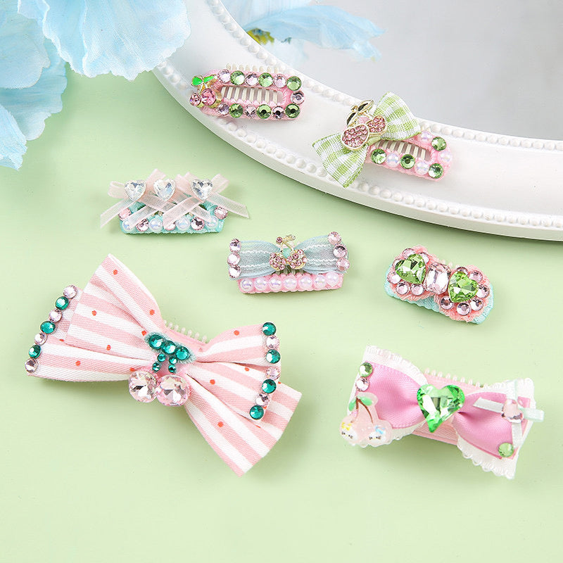 Spring Blossom Handmade Pet Hair Clips – Cute Rhinestone Dog & Cat Hair Bows | Elegant Grooming Accessories for Small Pets