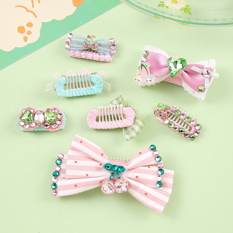 Spring Blossom Handmade Pet Hair Clips – Cute Rhinestone Dog & Cat Hair Bows | Elegant Grooming Accessories for Small Pets