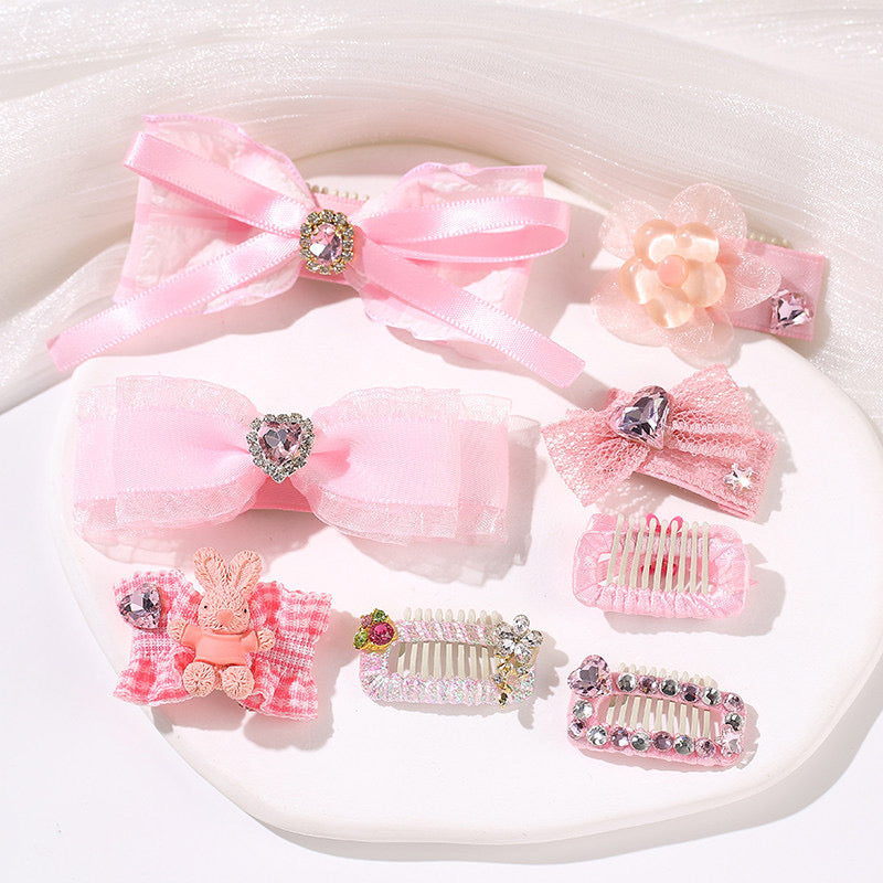 Sweet Princess Pet Hair Clips – Handmade Pink Dog Hair Bows with Rhinestones | Cute Grooming Accessories for Small Dogs & Cats