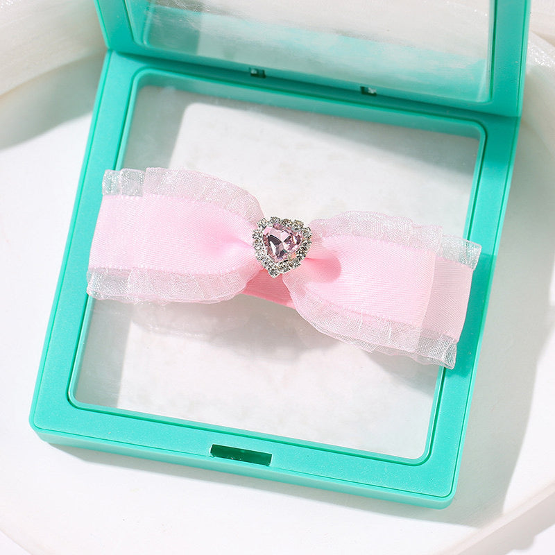 Sweet Princess Pet Hair Clips – Handmade Pink Dog Hair Bows with Rhinestones | Cute Grooming Accessories for Small Dogs & Cats