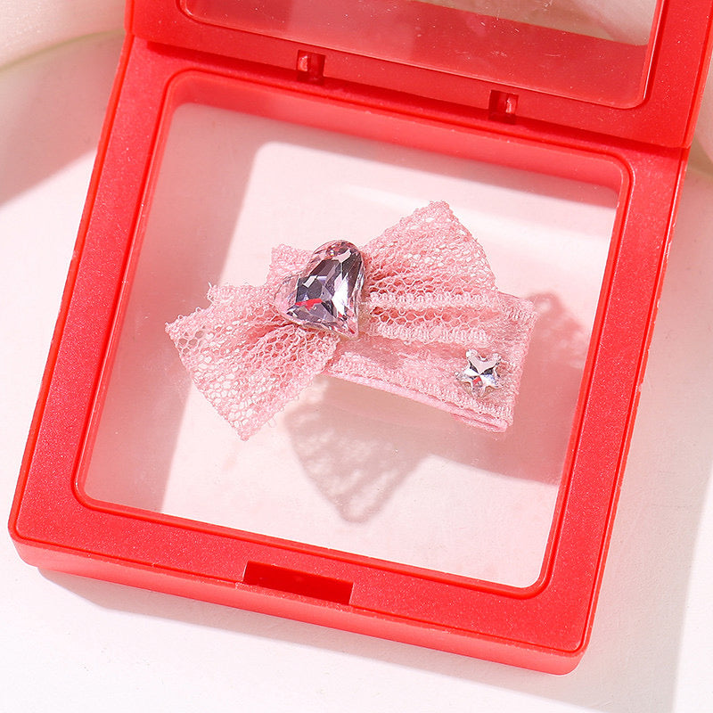 Sweet Princess Pet Hair Clips – Handmade Pink Dog Hair Bows with Rhinestones | Cute Grooming Accessories for Small Dogs & Cats