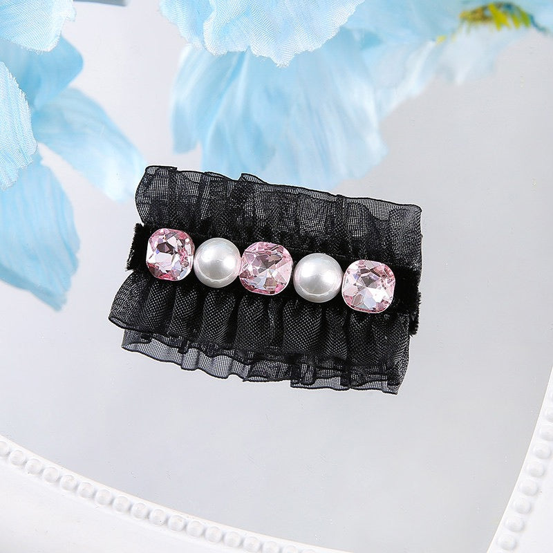 Black Pink Princess Pet Hair Clips – Handmade Dog Hair Bows with Rhinestones | Elegant Grooming Accessories for Small Dogs & Cats