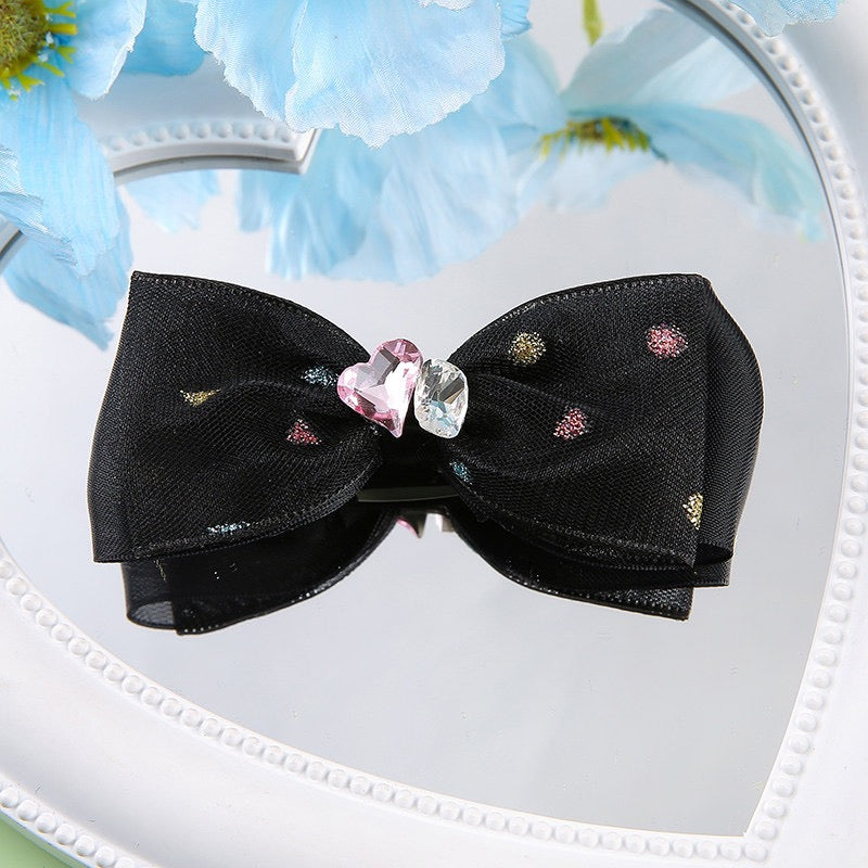 Black Pink Princess Pet Hair Clips – Handmade Dog Hair Bows with Rhinestones | Elegant Grooming Accessories for Small Dogs & Cats
