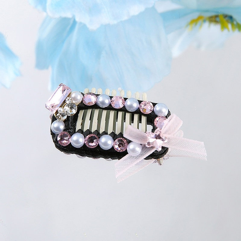 Black Pink Princess Pet Hair Clips – Handmade Dog Hair Bows with Rhinestones | Elegant Grooming Accessories for Small Dogs & Cats