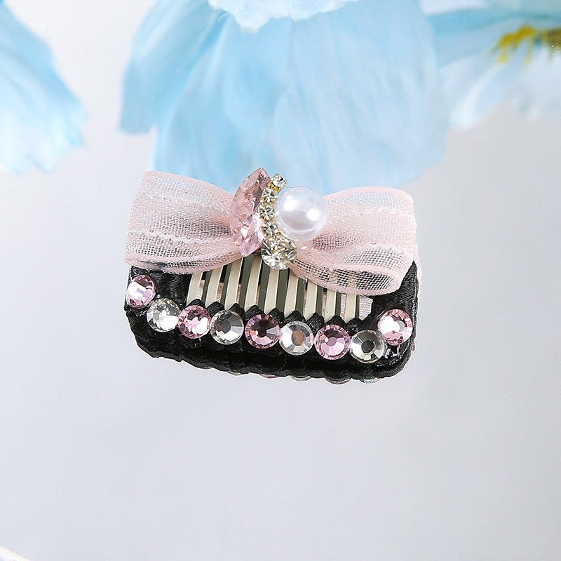 Black Pink Princess Pet Hair Clips – Handmade Dog Hair Bows with Rhinestones | Elegant Grooming Accessories for Small Dogs & Cats