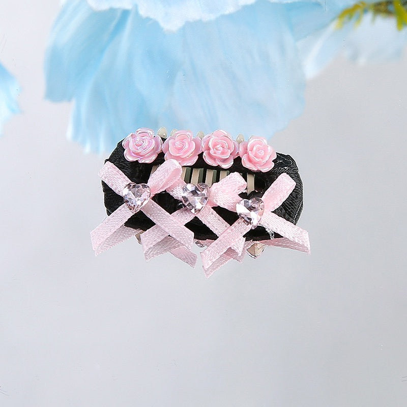 Black Pink Princess Pet Hair Clips – Handmade Dog Hair Bows with Rhinestones | Elegant Grooming Accessories for Small Dogs & Cats