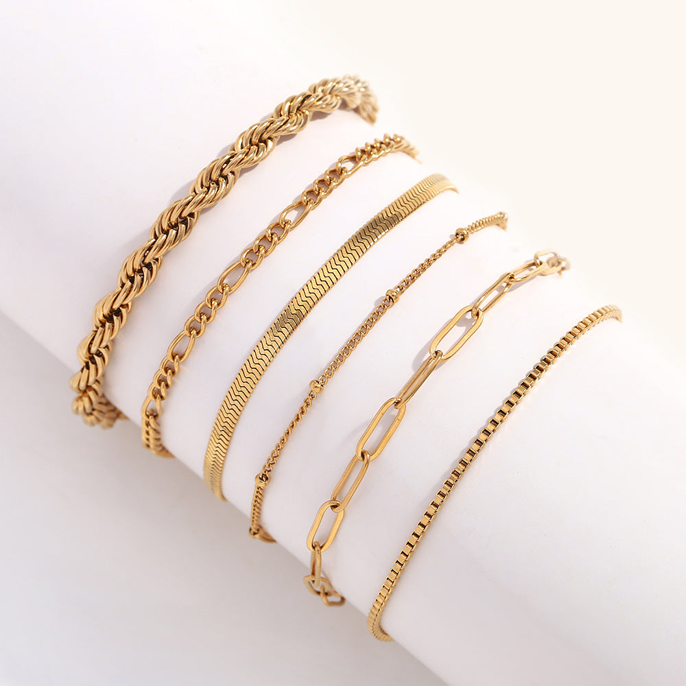 Gold Chain Bracelet Set – Layered Stackable Bracelets for Women, Adjustable Fashion Jewelry