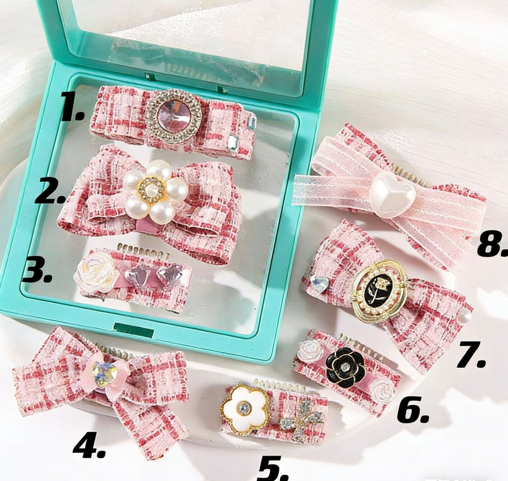 Paris Chic Pet Hair Clips – Handmade Vintage Tweed Dog Hair Bows with Pearl Accessories for Small Dogs & Cats