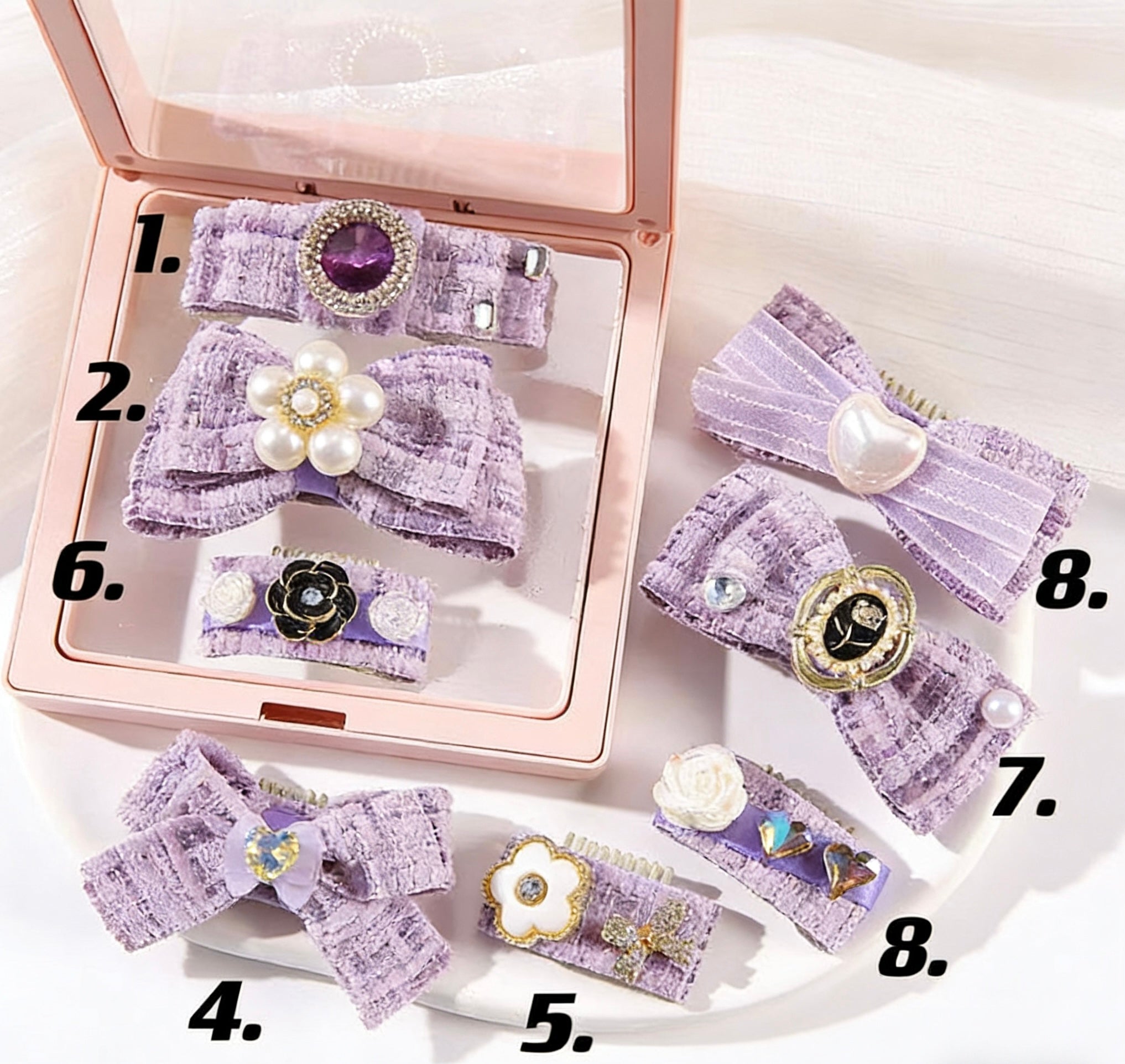 Paris Chic Pet Hair Clips – Handmade Vintage Tweed Dog Hair Bows with Pearl Accessories for Small Dogs & Cats