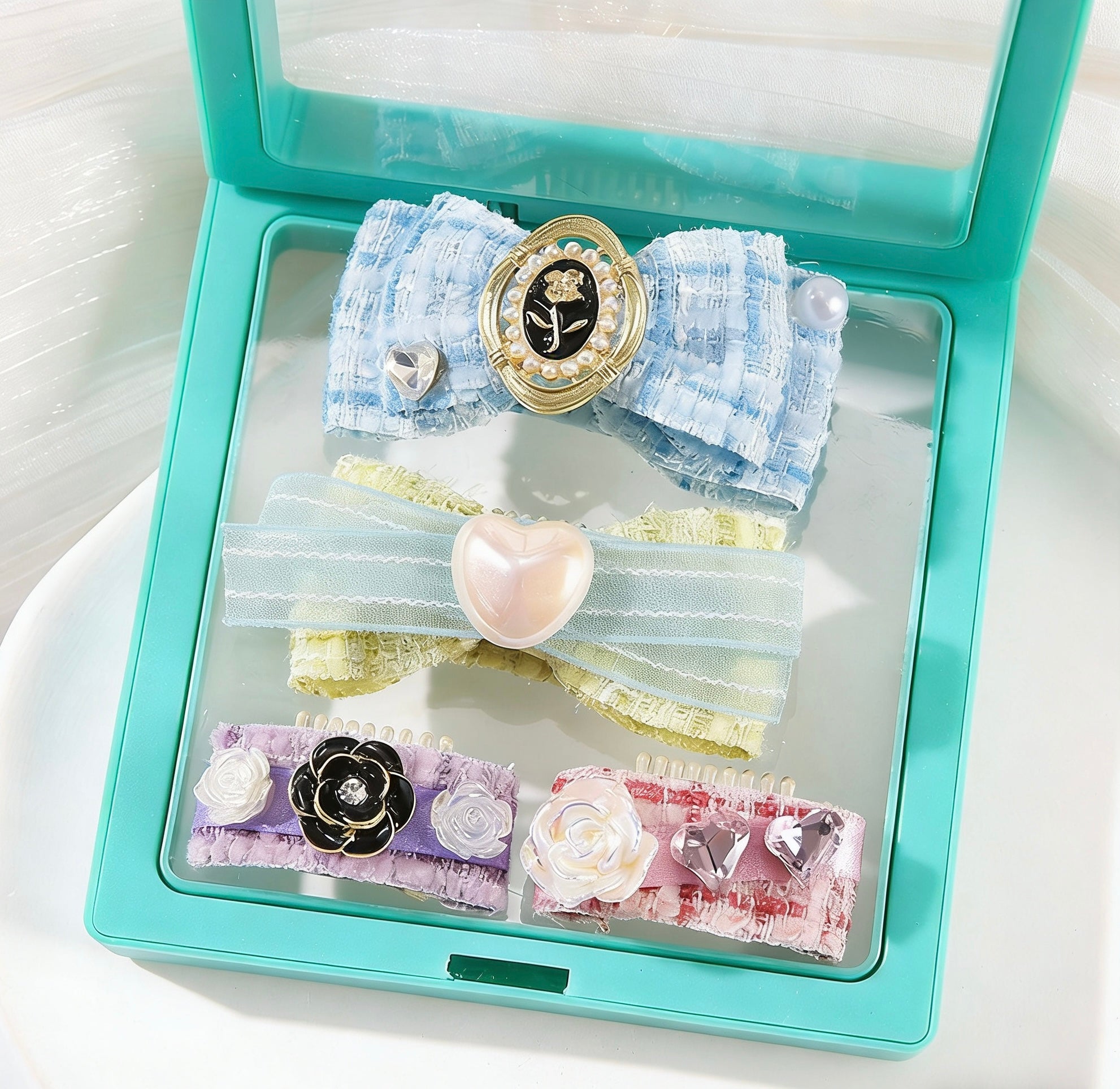 Paris Chic Pet Hair Clips – Handmade Vintage Tweed Dog Hair Bows with Pearl Accessories for Small Dogs & Cats